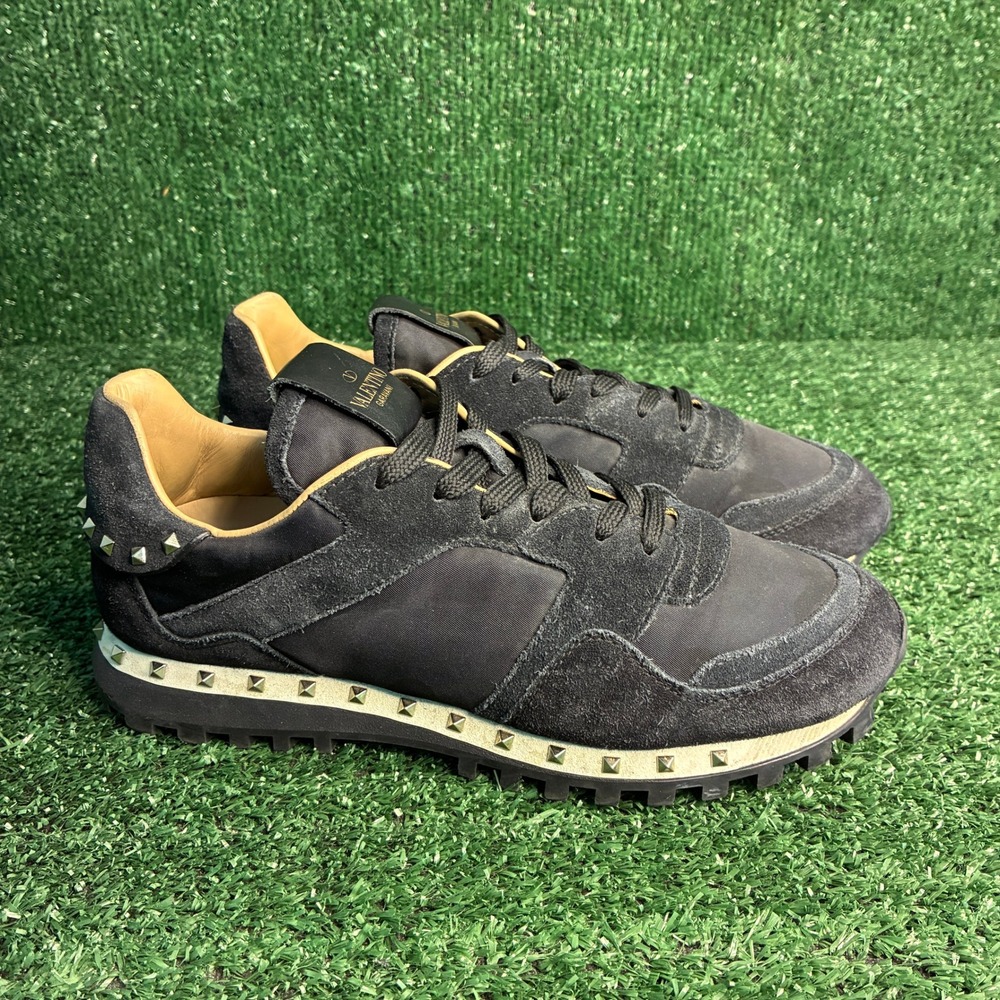 Valentino Garavani Rockrunner Studded Suede Nylon Luxury Sneaker Black Women 8.5